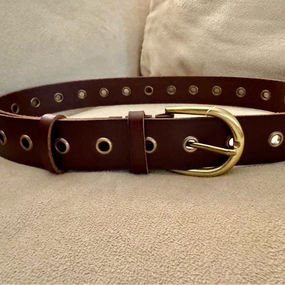 FRYE AND CO. Brown Belt with Gold Accents